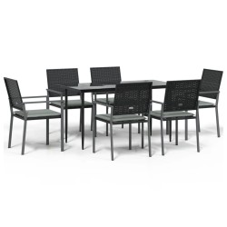 vidaXL Juego comedor jardín 7 piezas y cojines ratán sintético y acero