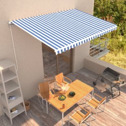 vidaXL Toldo manual retráctil azul y blanco 450x300 cm