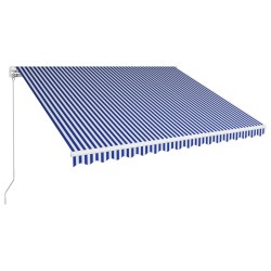 vidaXL Toldo manual retráctil azul y blanco 450x300 cm