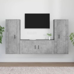 vidaXL Set de muebles de TV 3 pzas madera contrachapada gris hormigón