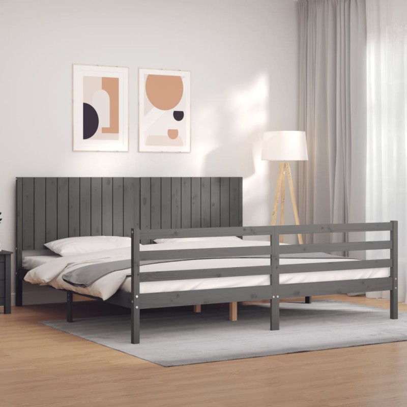 vidaXL Estructura de cama con cabecero madera maciza gris 200x200 cm vidaXL Estructura de cama con cabecero madera maciza gris 200x200 cm