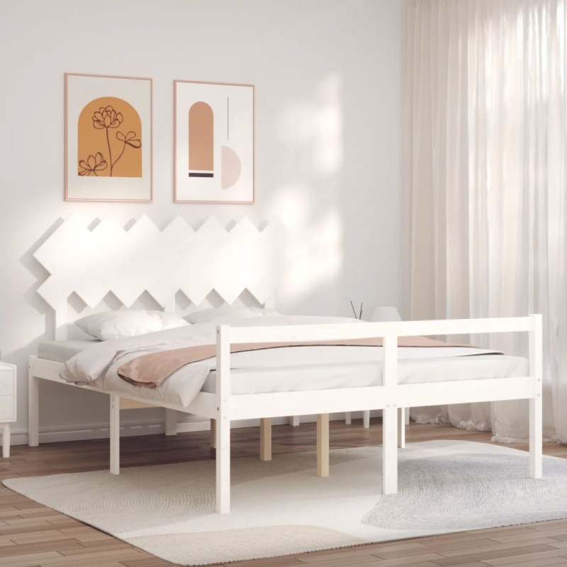 vidaXL Cama para personas mayores con cabecero madera maciza 140x190cm vidaXL Cama para personas mayores con cabecero madera maciza 140x190cm