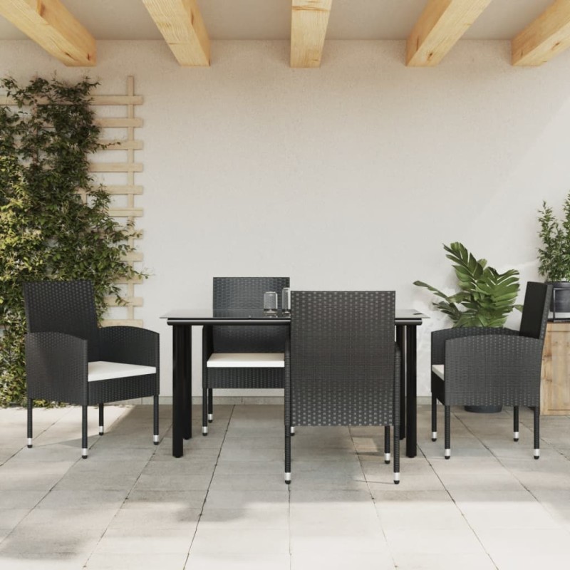 vidaXL Juego de comedor de jardín 5 pzas ratán sintético y acero negro vidaXL Juego de comedor de jardín 5 pzas ratán sintético y acero negro