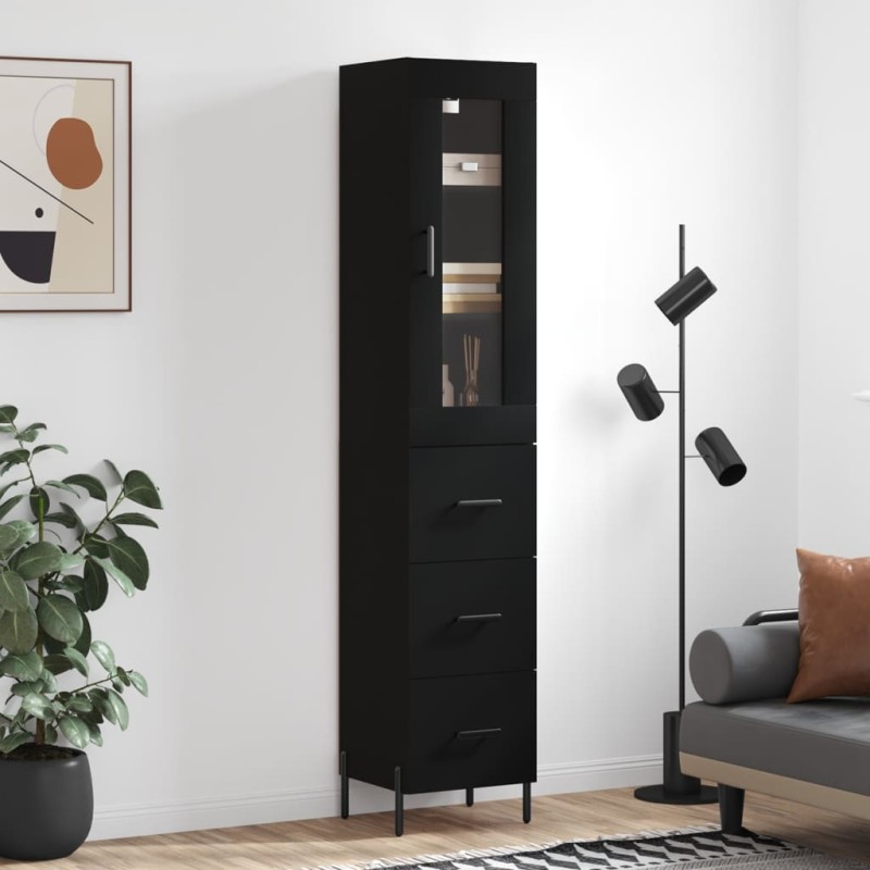 vidaXL Aparador de madera contrachapada negro 34,5x34x180 cm vidaXL Aparador de madera contrachapada negro 34,5x34x180 cm