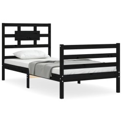vidaXL Estructura de cama con cabecero madera maciza negro 90x200 cm