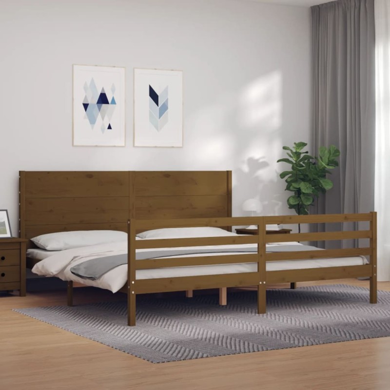 vidaXL Estructura cama y cabecero madera maciza marrón miel 200x200 cm vidaXL Estructura cama y cabecero madera maciza marrón miel 200x200 cm