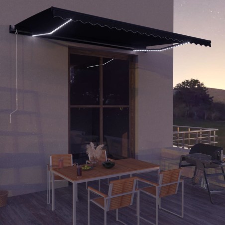 vidaXL Toldo retráctil LED y sensor de viento gris antracita 600x300cm