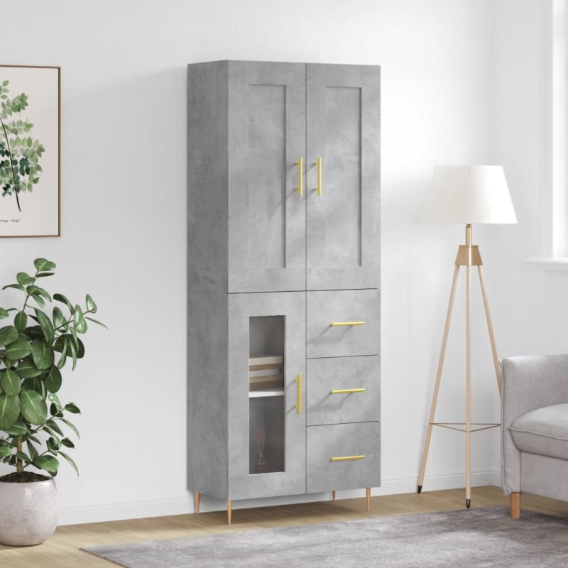 vidaXL Aparador alto madera contrachapada gris hormigón 69,5x34x180 cm vidaXL Aparador alto madera contrachapada gris hormigón 69,5x34x180 cm