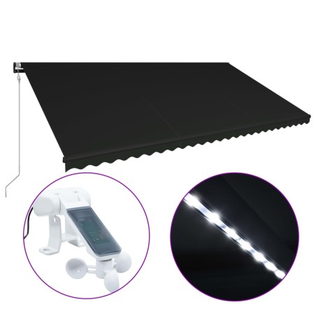 vidaXL Toldo retráctil LED y sensor de viento gris antracita 600x300cm