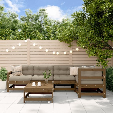 vidaXL Juego muebles jardín 6 pzas y cojines madera maciza marrón miel