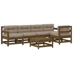 vidaXL Juego muebles jardín 6 pzas y cojines madera maciza marrón miel