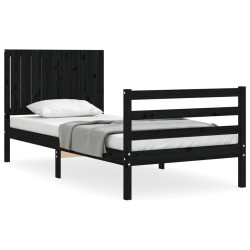 vidaXL Estructura de cama con cabecero madera maciza negro 90x200 cm