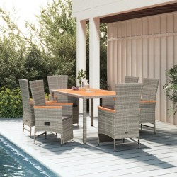 vidaXL Set comedor jardín 7 pzas y cojines ratán sintético gris
