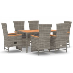 vidaXL Set comedor jardín 7 pzas y cojines ratán sintético gris