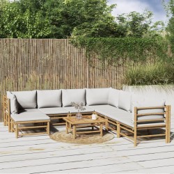 vidaXL Set de muebles de jardín 9 piezas bambú y cojines gris claro