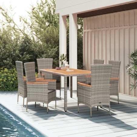 vidaXL Set comedor jardín 7 pzas y cojines ratán sintético gris