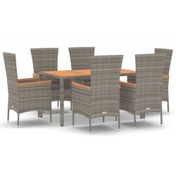 vidaXL Set comedor jardín 7 pzas y cojines ratán sintético gris