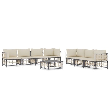 vidaXL Juego de muebles de jardín 8 pzas y cojines ratán PE antracita