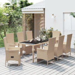vidaXL Set comedor de jardín 9 pzas con cojines ratán sintético beige