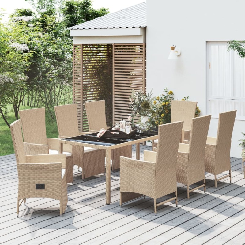 vidaXL Set comedor de jardín 9 pzas con cojines ratán sintético beige