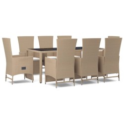 vidaXL Set comedor de jardín 9 pzas con cojines ratán sintético beige