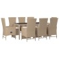 vidaXL Set comedor de jardín 9 pzas con cojines ratán sintético beige