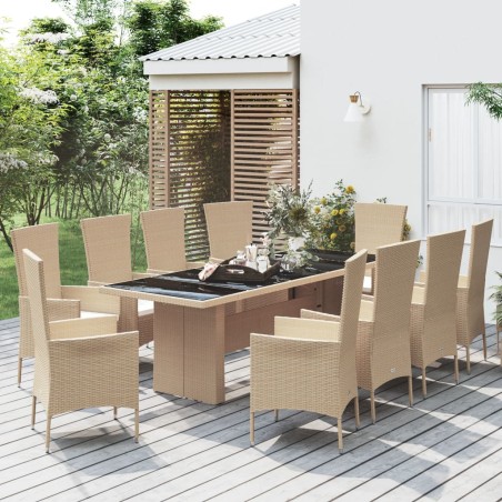 vidaXL Set comedor de jardín 11 pzas con cojines ratán sintético beige
