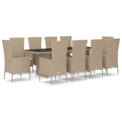 vidaXL Set comedor de jardín 11 pzas con cojines ratán sintético beige