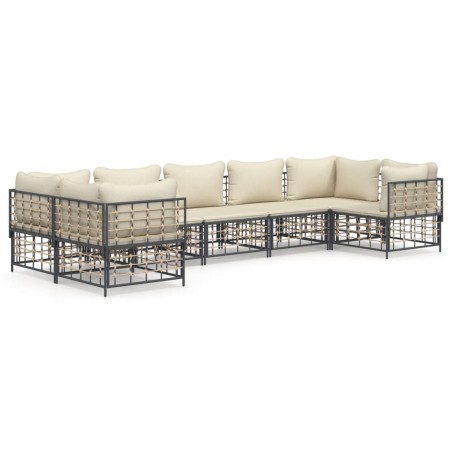 vidaXL Set muebles de jardín 7 pzas y cojines ratán PE gris antracita
