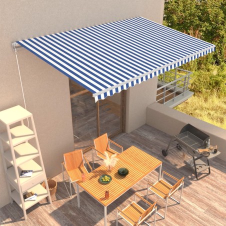 vidaXL Toldo manual retráctil azul y blanco 500x300 cm