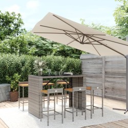 vidaXL Mesa bar y taburetes jardín 7 pzas madera acacia ratán PE gris