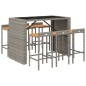 vidaXL Mesa bar y taburetes jardín 7 pzas madera acacia ratán PE gris vidaXL Mesa bar y taburetes jardín 7 pzas madera acacia ratán PE gris