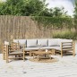 vidaXL Set de muebles de jardín 7 piezas bambú y cojines gris claro vidaXL Set de muebles de jardín 7 piezas bambú y cojines gris claro