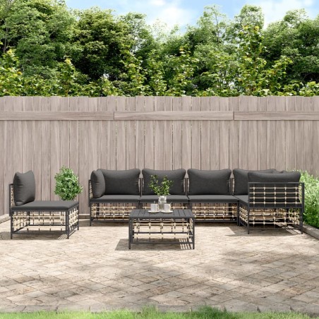vidaXL Set muebles de jardín 7 pzas y cojines ratán PE gris antracita
