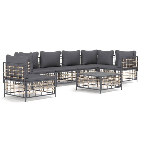 vidaXL Set muebles de jardín 7 pzas y cojines ratán PE gris antracita