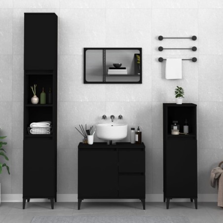 vidaXL Set de muebles de baño 3 piezas madera contrachapada negro