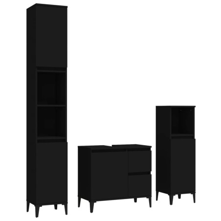 vidaXL Set de muebles de baño 3 piezas madera contrachapada negro