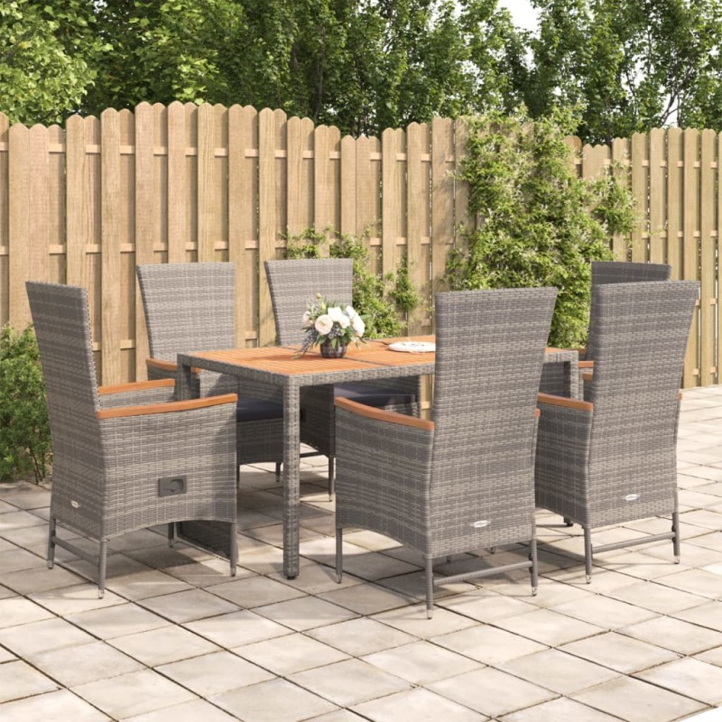 vidaXL Set comedor jardín 7 pzas y cojines ratán sintético gris vidaXL Set comedor jardín 7 pzas y cojines ratán sintético gris
