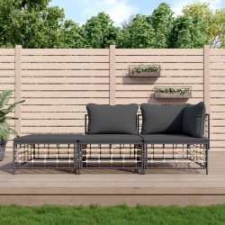 vidaXL Juego de muebles de jardín 3 pzas cojines antracita ratán PE
