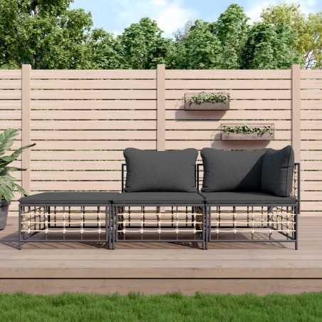vidaXL Juego de muebles de jardín 3 pzas cojines antracita ratán PE