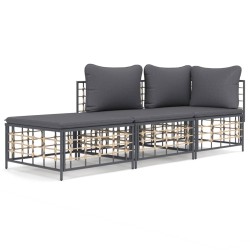 vidaXL Juego de muebles de jardín 3 pzas cojines antracita ratán PE