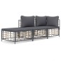 vidaXL Juego de muebles de jardín 3 pzas cojines antracita ratán PE vidaXL Juego de muebles de jardín 3 pzas cojines antracita ratán PE