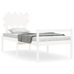 vidaXL Cama para personas mayores con cabecero madera maciza blanco