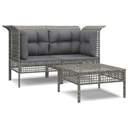 vidaXL Set de muebles de jardín 3 pzas y cojines ratán sintético gris