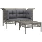 vidaXL Set de muebles de jardín 3 pzas y cojines ratán sintético gris vidaXL Set de muebles de jardín 3 pzas y cojines ratán sintético gris