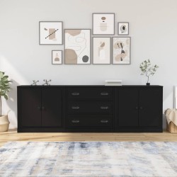 vidaXL Aparadores 3 piezas madera contrachapada negro