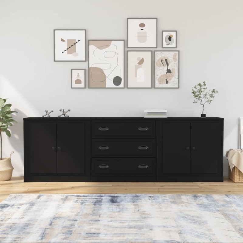 vidaXL Aparadores 3 piezas madera contrachapada negro vidaXL Aparadores 3 piezas madera contrachapada negro