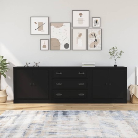 vidaXL Aparadores 3 piezas madera contrachapada negro