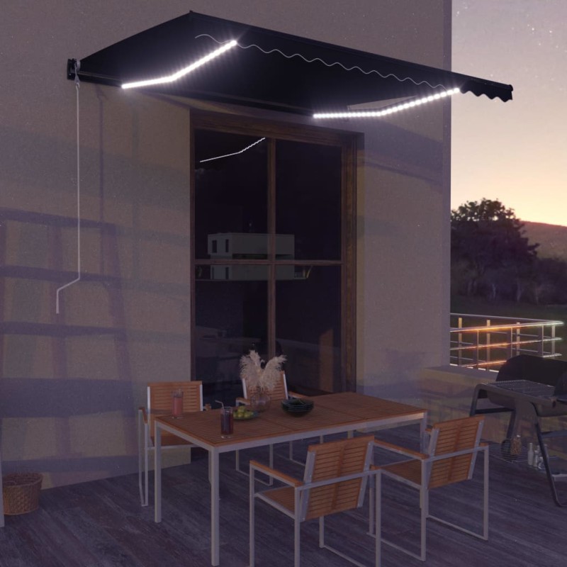 vidaXL Toldo retráctil LED y sensor de viento gris antracita 400x300cm vidaXL Toldo retráctil LED y sensor de viento gris antracita 400x300cm