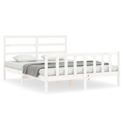 vidaXL Estructura de cama con cabecero madera maciza blanco 160x200 cm